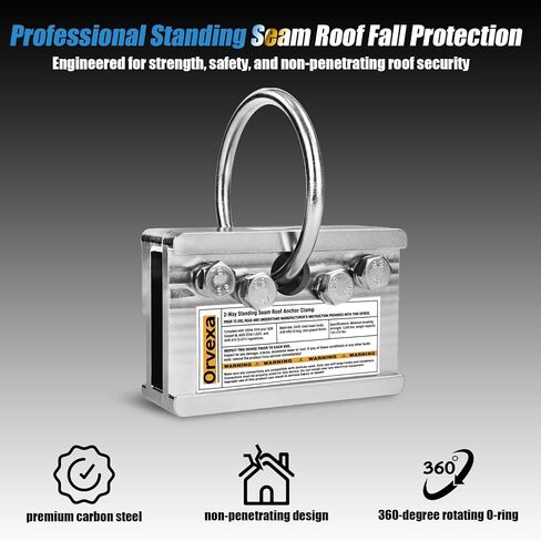 Standing Seam Roof Clamp Anchor, 2-Way Reversible Non-Penetrating No-Drill Metal Roof Anchor with O-Ring for Vertical Seams and Fixed Ladders, 5,000 lb Rated Fall Protection Anchorage Connector in Kuwait