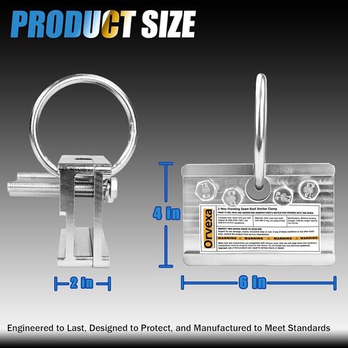 Standing Seam Roof Clamp Anchor, 2-Way Reversible Non-Penetrating No-Drill Metal Roof Anchor with O-Ring for Vertical Seams and Fixed Ladders, 5,000 lb Rated Fall Protection Anchorage Connector in Kuwait