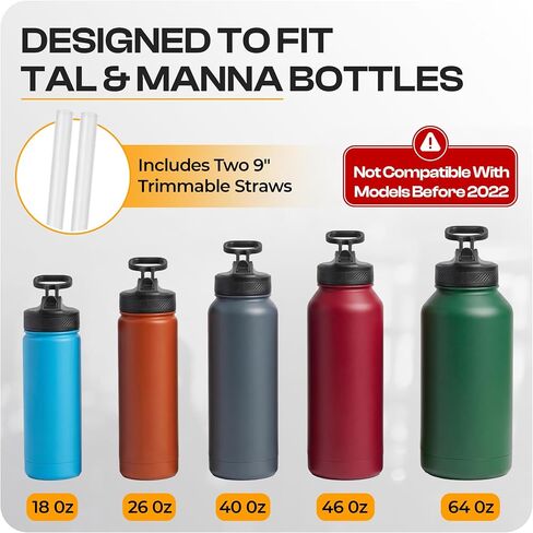 غطاء ماصة بديل من Jmoe USA لزجاجات المياه Tal Ranger Pro وManna | يناسب مقاسات 18، 26، 40، 64 أونصة | مادة مقاومة للكسر | مصنوعة من البلاستيك والسيليكون الآمن غذائيًا | قبضة سهلة اللف in Kuwait