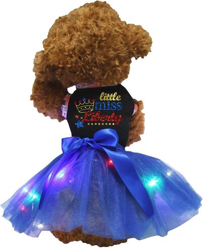 Petitebella Little Miss Liberty Puppy Dog Dress (Black/Blue LED, XX-Large) in Kuwait