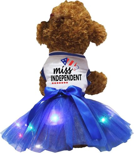 Petitebella Miss Independent Rocket Puppy Dog Dress (White/Blue LED, XX-Large) in Kuwait