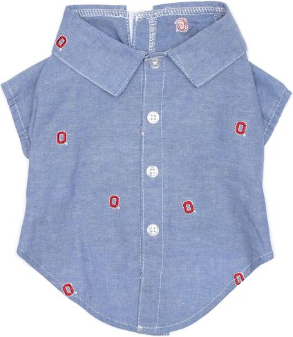 THE WORTHY DOG Ohio State Chambray Dog Shirt– Cotton Pet Dress with Bow, Machine Washable, DenimBlue, XX-Large in Kuwait