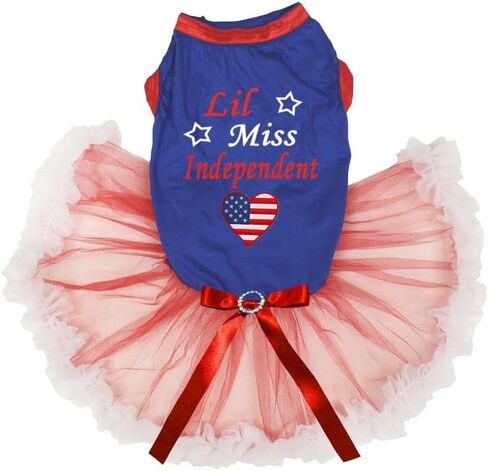 Petitebella Lil Miss Independent USA Heart Puppy Dog Dress (Black/Blue, X-Small) in Kuwait
