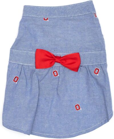 THE WORTHY DOG Ohio State Chambray Dog Dress – Cotton Pet Dress with Bow, Machine Washable, Blue, Medium in Kuwait