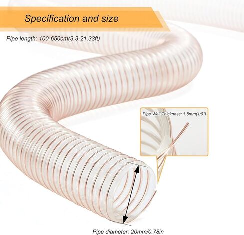 20mm Internal Diameter Retractable Vacuum Hose, 3.3-21.33ft Flexible Dust Extraction & Chip Collection Hose in Kuwait