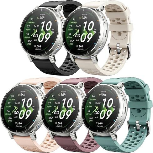 حزام رياضي متوافق مع Amazfit Active 2 Band/Active 3 Premium/Active، 5 عبوات من سوار معصم بديل من السيليكون المسامي لـ GTS 4 3 2 2e & Bip 3 Pro/3/U Pro للرجال والنساء in Kuwait