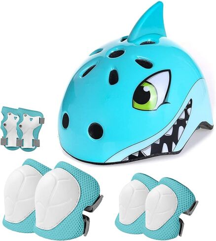 Toddler Kids Dinosaur Bike Helmet and Pad Set, Adjustable Protective Gear with Knee Elbow Pads and Wrist Guard, Bicycle Helmet Safety Gear for Child Boys Girls Ages 1-8 in Saudi Arabia