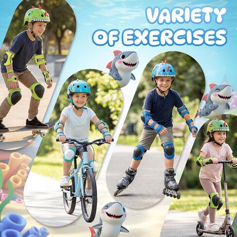Toddler Kids Dinosaur Bike Helmet and Pad Set, Adjustable Protective Gear with Knee Elbow Pads and Wrist Guard, Bicycle Helmet Safety Gear for Child Boys Girls Ages 1-8 in Saudi Arabia