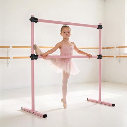 4FT Height Adjustable Ballet Barre, Freestanding Ballet Bar, Heavy Duty Dance Bar Support, Sturdy Construction, Anti-Slip for Kids Adult, Home and Gym use (Pink) in Kuwait