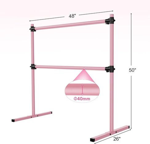 4FT Height Adjustable Ballet Barre, Freestanding Ballet Bar, Heavy Duty Dance Bar Support, Sturdy Construction, Anti-Slip for Kids Adult, Home and Gym use (Pink) in Kuwait