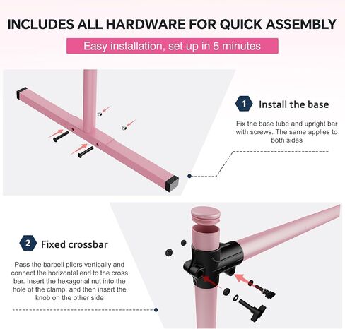 4FT Height Adjustable Ballet Barre, Freestanding Ballet Bar, Heavy Duty Dance Bar Support, Sturdy Construction, Anti-Slip for Kids Adult, Home and Gym use (Pink) in Kuwait