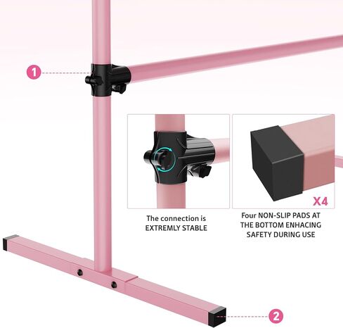 4FT Height Adjustable Ballet Barre, Freestanding Ballet Bar, Heavy Duty Dance Bar Support, Sturdy Construction, Anti-Slip for Kids Adult, Home and Gym use (Pink) in Kuwait