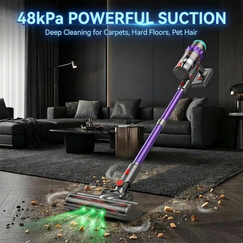 Cordless Vacuum Cleaner, 550W 48kPa 60 Mins Runtime Vacuum Cleaners for Home, Stick Vacuum with Intelligent Display, Rechargeable Battery and Anti-Tangle Brush, Perfect for Pet Hair/Carpet/Floors in Kuwait