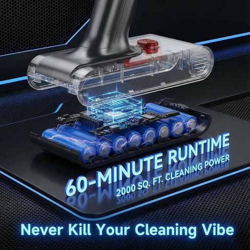 Cordless Vacuum Cleaner, 550W 48kPa 60 Mins Runtime Vacuum Cleaners for Home, Stick Vacuum with Intelligent Display, Rechargeable Battery and Anti-Tangle Brush, Perfect for Pet Hair/Carpet/Floors in Kuwait