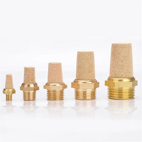 Pneumatic Exhaust Muffler Brass 1/8" 1/4" 3/8" 1/2" M5 Fitting Filter Reducer Connector Copper 200Pcs(Long-M5) in Kuwait