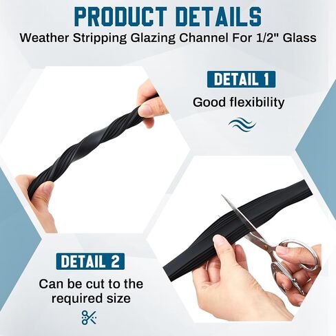 زجاج نافذة Pushglossy بطول 50 قدمًا للزجاج مقاس 1/2 بوصة، قناة زجاجية من الفينيل للتجريد من الطقس، ختم شريط حافة من الفينيل على شكل حرف U للنوافذ، أسود in Kuwait