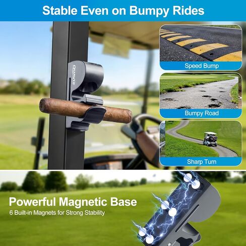 Magnetic Golf Cart Holder Clip with Adjustable Strap, Secure Golf Accessory for Cart, Aluminum Design Fits 30-70 Ring Gauge, Stable Holder for Golf Course Use in Kuwait