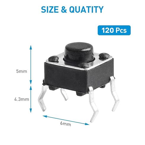 QIYANGBRI 120 PCS 6 * 6 * 5mm Momentary Tactile Tact Push Button Switch for PCB 4 Pin DIP Black in Saudi Arabia