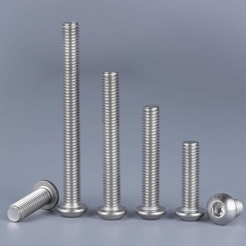 M6 × 12 مم 100 قطعة براغي بغطاء سداسي برأس زر، 304 من الفولاذ المقاوم للصدأ 18-8، محرك ألين سداسي، خيط كامل، لمسة نهائية ساطعة، مع مفتاح ربط سداسي in Kuwait