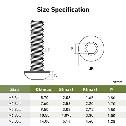 M6 × 12 مم 100 قطعة براغي بغطاء سداسي برأس زر، 304 من الفولاذ المقاوم للصدأ 18-8، محرك ألين سداسي، خيط كامل، لمسة نهائية ساطعة، مع مفتاح ربط سداسي in Kuwait