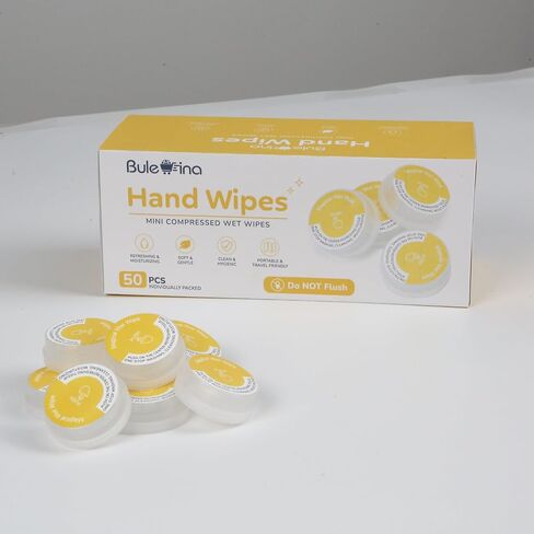 50 Pack Lemon Scented Hand Wipes, Individually Wrapped Wet Mini Towelettes, Alcohol-Free Moisturizing Cleaning Wipes for Travel, Gym & Outdoor Activities in Kuwait