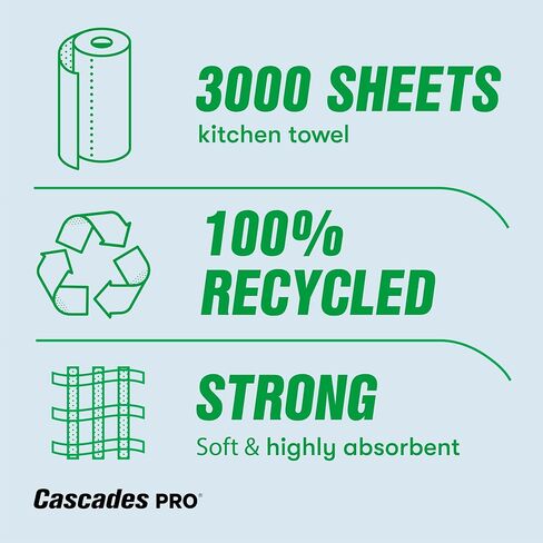 Cascades PRO Select Kitchen Roll Towel - Strong and Absorbent 2-Ply Paper Towels for Kitchens, Breakrooms, Schools, Offices - Recycled, Compostable - 250 Sheets/Roll, 12 Rolls/Box -K250 - White in Kuwait