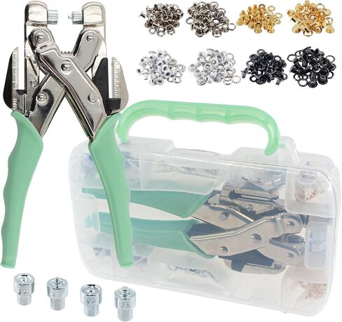 Grommet Eyelet Pliers Kit, 3/16 & 1/8 Inch Heavy Duty Eyelet Hole Punch Tool with 160Pcs Metal Grommets and Case for Leather Tarps Clothes Crafts Belt in Kuwait