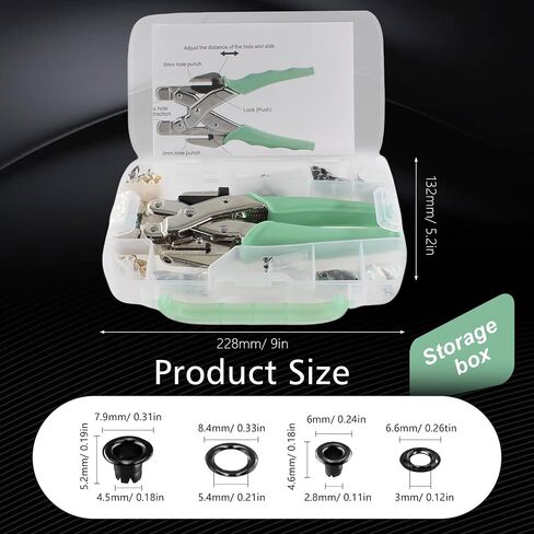 Grommet Eyelet Pliers Kit, 3/16 & 1/8 Inch Heavy Duty Eyelet Hole Punch Tool with 160Pcs Metal Grommets and Case for Leather Tarps Clothes Crafts Belt in Kuwait
