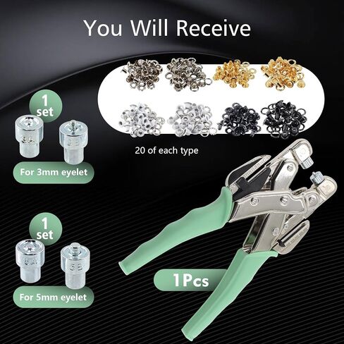 Grommet Eyelet Pliers Kit, 3/16 & 1/8 Inch Heavy Duty Eyelet Hole Punch Tool with 160Pcs Metal Grommets and Case for Leather Tarps Clothes Crafts Belt in Kuwait