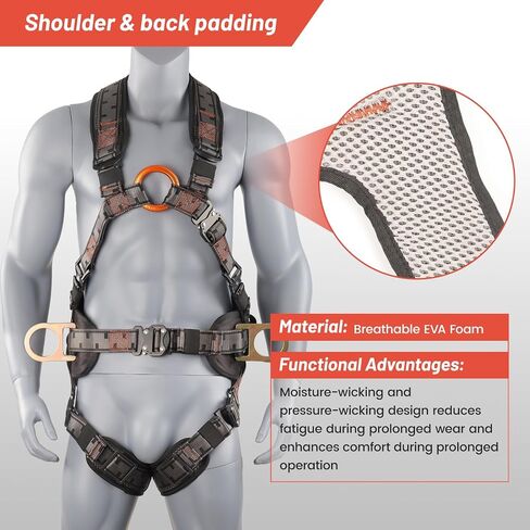 Safety Harness Fall Protection Padded on the shoulders, waist, and legs, featuring front O-rings, with upgraded quick-release buckles, meets ANSI standards, suitable for roofing work, construction in Kuwait