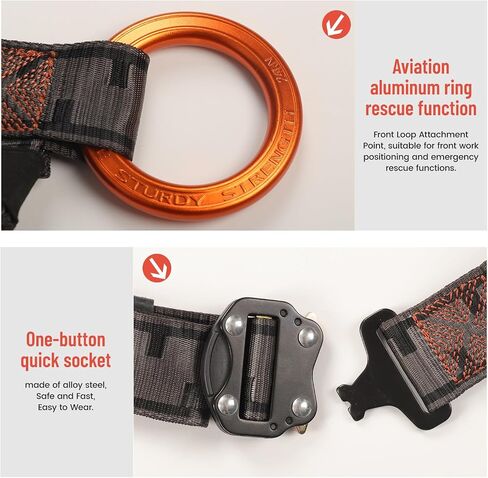 Safety Harness Fall Protection Padded on the shoulders, waist, and legs, featuring front O-rings, with upgraded quick-release buckles, meets ANSI standards, suitable for roofing work, construction in Kuwait