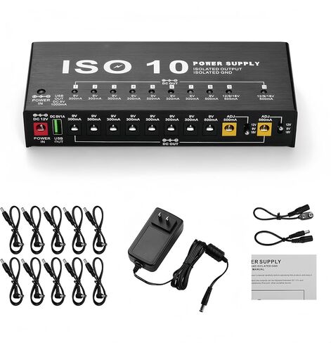 Guitar Pedal Power Supply, 10 Isolated Adjustable DC Output Power Supply, Portable Small Bench Power Supply with LED Indicator Light for Guitar Pedal 9V 12V 18V 300mA 500mA in Kuwait