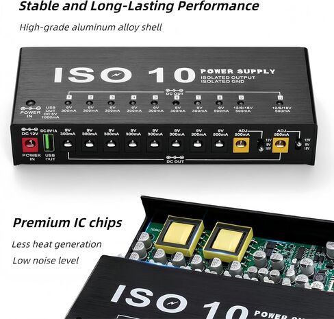 Guitar Pedal Power Supply, 10 Isolated Adjustable DC Output Power Supply, Portable Small Bench Power Supply with LED Indicator Light for Guitar Pedal 9V 12V 18V 300mA 500mA in Kuwait