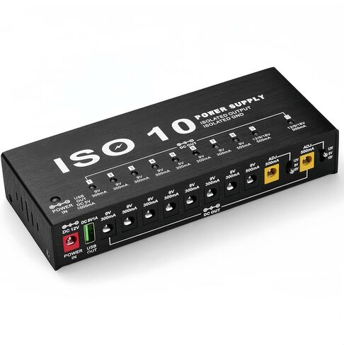 Guitar Pedal Power Supply, 10 Isolated Adjustable DC Output Power Supply, Portable Small Bench Power Supply with LED Indicator Light for Guitar Pedal 9V 12V 18V 300mA 500mA in Kuwait
