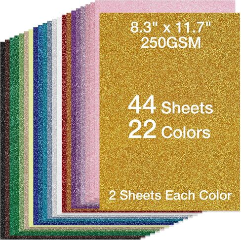44 ورقة 22 ألوان A5 Glitter Cardstock ، ورقة سباركلي غير متميزة من أجل Cricut ، وصنع البطاقات و Scrapbooking ، و 250 GSM Crafts Paper (A5 Size 5.8x8.3in) in Kuwait