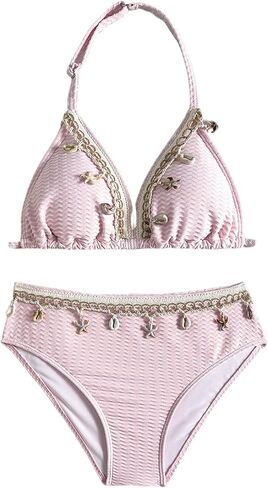 Floerns Girl's Bikini Sets Textured Halter Swimsuit Beach Vacation 2 Piece Bathing Suit in Kuwait