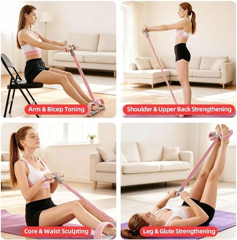 6-Tube Pedal Resistance Band with Handles - Professional Grade Fitness Resistance Bands for Abdomen, Waist, Arm, Leg Workout, Home Gym Equipment for Full Body Training, Injury Prevention & Recovery in Kuwait