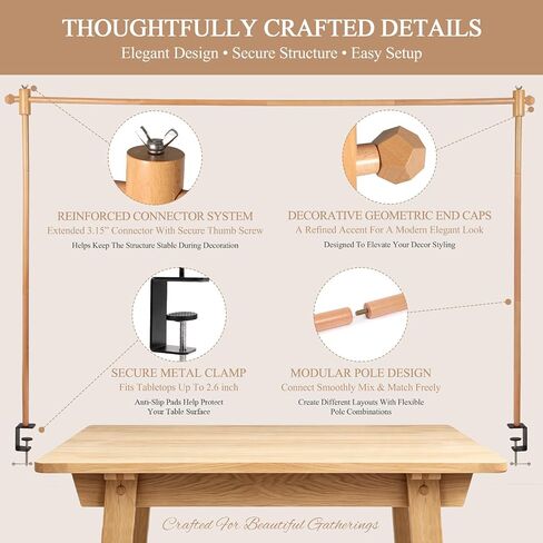 Premium Wooden Over Table Decor Stand with Clamps, Adjustable 32-96 Inch Display Frame for Wedding Centerpieces, Hanging Garland, Balloon Decorations, Baby Shower, Party and Dining Table Decor in Kuwait