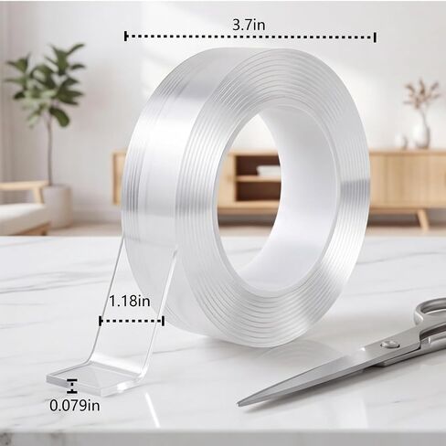 Double Sided Tape Heavy Duty, Nano Adhesive(2 Rolls, Total 19.7FT) | Multipurpose Removable Washable Reusable, Residue Free Clear Mounting Strips, Strong Adhesive for Picture Hanging No Trace in Kuwait