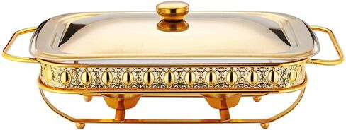 Stainless Steel Hot Pot 2 Full Size Buffet Set with Water Tray, Food Tray, Fuel Rack and Lid for Buffets, Weddings, Parties, Gold,A-2L in Kuwait