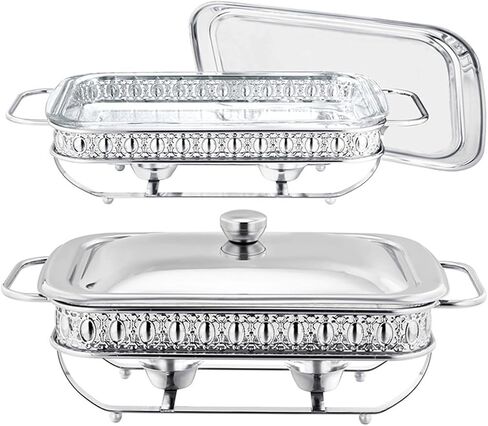 Stainless Steel Hot Pot 2 Full Size Buffet Set with Water Tray, Food Tray, Fuel Rack and Lid for Buffets, Weddings, Parties, Gold,A-2L in Kuwait