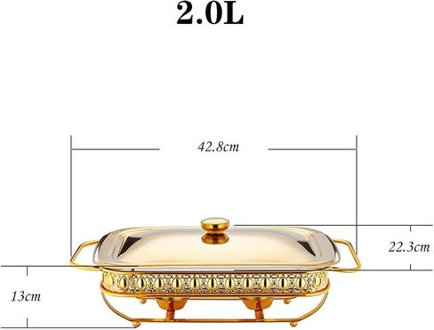 Stainless Steel Hot Pot 2 Full Size Buffet Set with Water Tray, Food Tray, Fuel Rack and Lid for Buffets, Weddings, Parties, Gold,A-2L in Kuwait
