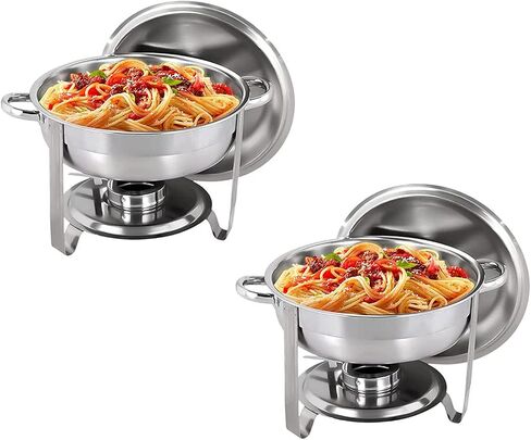 3.5 Stainless Steel Hot Pot Buffet Server Set with Food Tray, Water Tray, Lid, Frame and Fuel Rack Food Warmer for Weddings, Parties, Banquets, Catering Events, 3-Pack,2 Pack in Kuwait