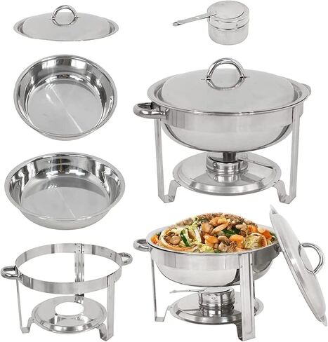 3.5 Stainless Steel Hot Pot Buffet Server Set with Food Tray, Water Tray, Lid, Frame and Fuel Rack Food Warmer for Weddings, Parties, Banquets, Catering Events, 3-Pack,2 Pack in Kuwait