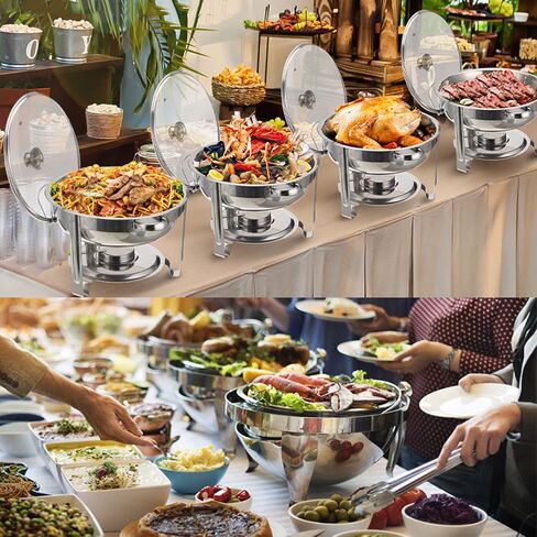 3.5 Stainless Steel Hot Pot Buffet Server Set with Food Tray, Water Tray, Lid, Frame and Fuel Rack Food Warmer for Weddings, Parties, Banquets, Catering Events, 3-Pack,2 Pack in Kuwait