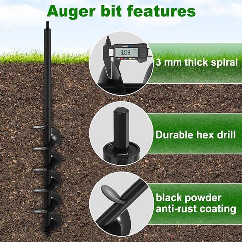 مثقاب Insaga Auger للزراعة 4 × 32 بوصة - مثقاب حديقة حلزوني من الفولاذ الكربوني شديد التحمل للحفر، 3/8 بوصة مثقاب نبات محرك سداسي للمصابيح والشتلات - وصول طويل 32 بوصة يقلل من الانحناء in Kuwait