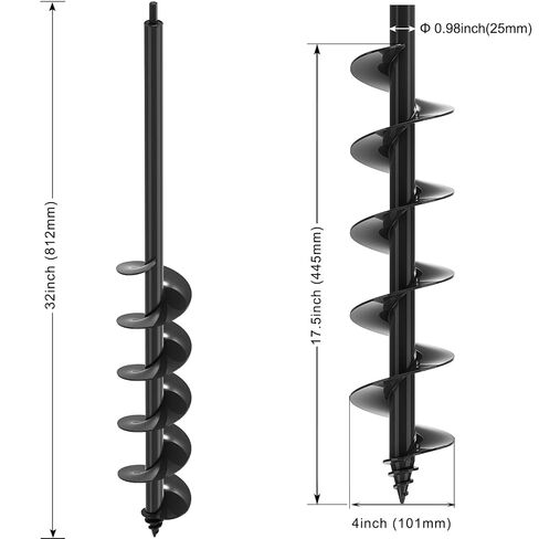 مثقاب Insaga Auger للزراعة 4 × 32 بوصة - مثقاب حديقة حلزوني من الفولاذ الكربوني شديد التحمل للحفر، 3/8 بوصة مثقاب نبات محرك سداسي للمصابيح والشتلات - وصول طويل 32 بوصة يقلل من الانحناء in Kuwait