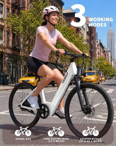 Vintage Electric Bike for Adults, 62.5 Miles 20 MPH Commuter Ebike, 250W White E Bike with Cadence Sensor, 12Ah UL Certified Battery, 26“ Men Women EBike with Front Suspension in Kuwait