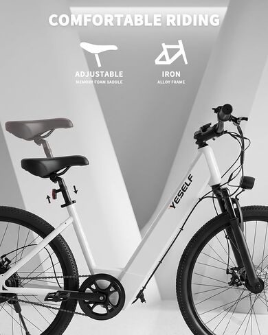 Vintage Electric Bike for Adults, 62.5 Miles 20 MPH Commuter Ebike, 250W White E Bike with Cadence Sensor, 12Ah UL Certified Battery, 26“ Men Women EBike with Front Suspension in Kuwait