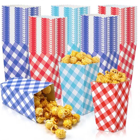 Mooliwe 60 Pcs County Fair Popcorn Boxes Red and White Gingham Treat Snack Containers Carnival French Fry Paper Holder for Carnival Birthday Party Rustic Farm Barnyard Movie Night Supplies in Kuwait